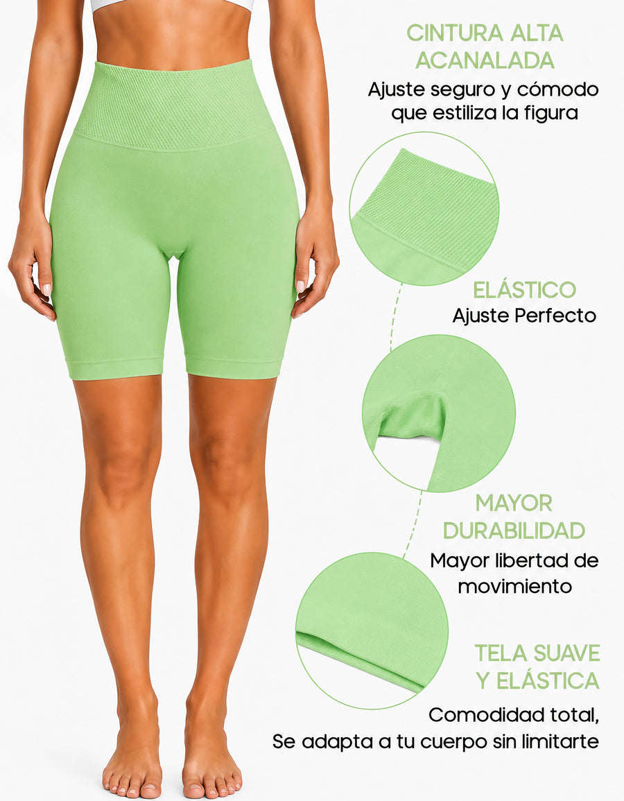 Short Largo Deportivo Mujer tipo Biker · Cintura Alta sin Costuras · Unitalla color Verde