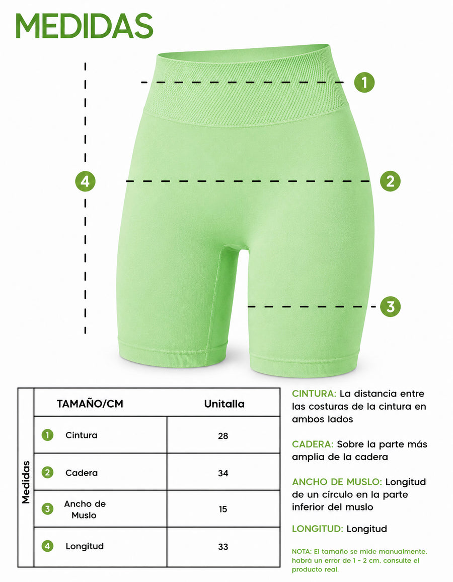 Short Largo Deportivo Mujer tipo Biker · Cintura Alta sin Costuras · Unitalla color Verde