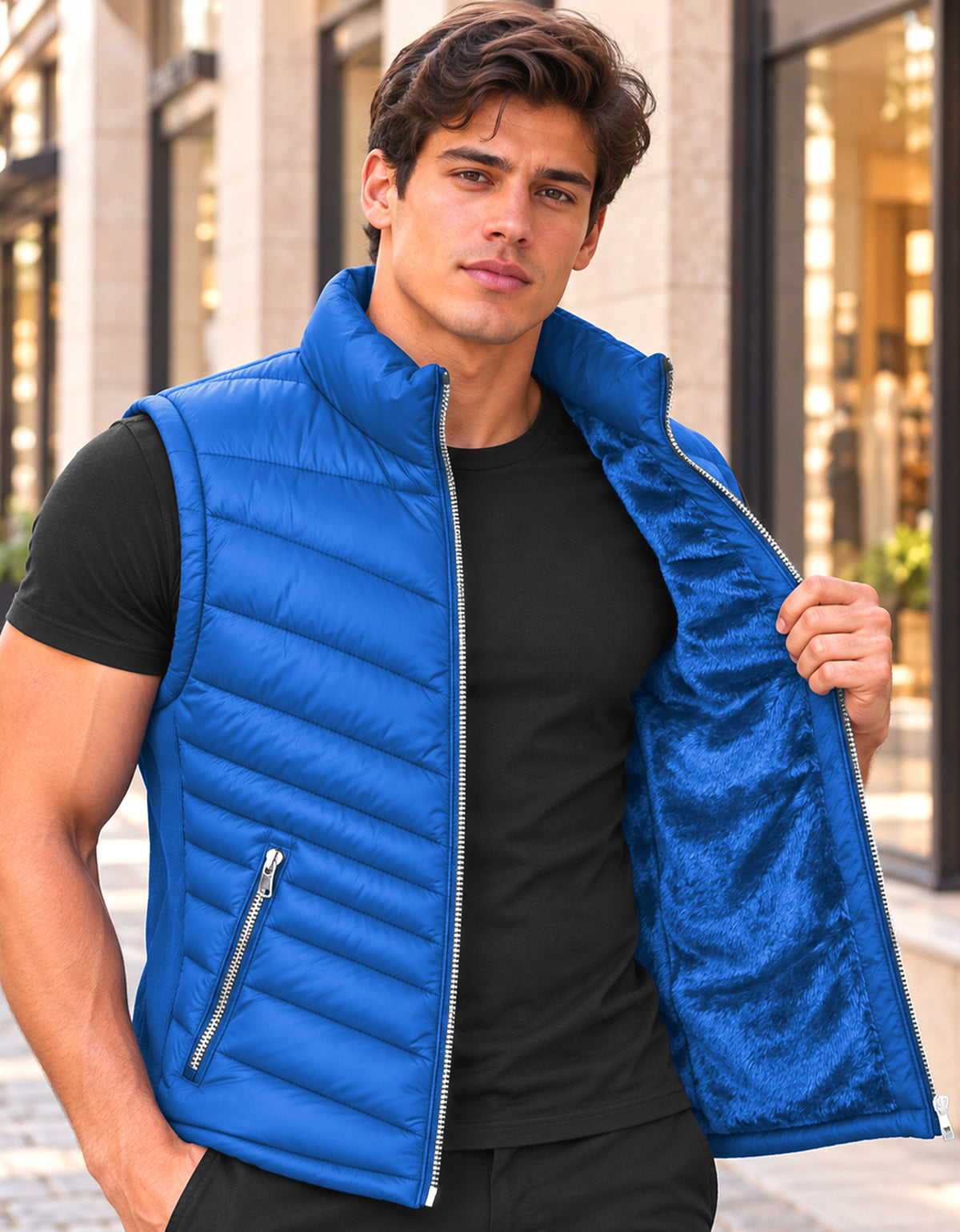 Chaleco Acolchado Hombre Ligero e Impermeable color Azul