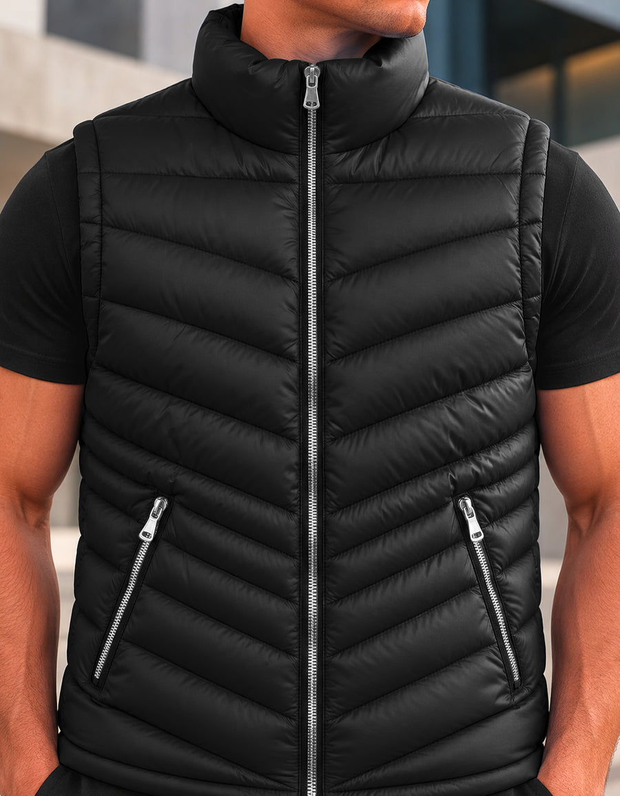 Chaleco Acolchado Hombre Ligero e Impermeable color Negro