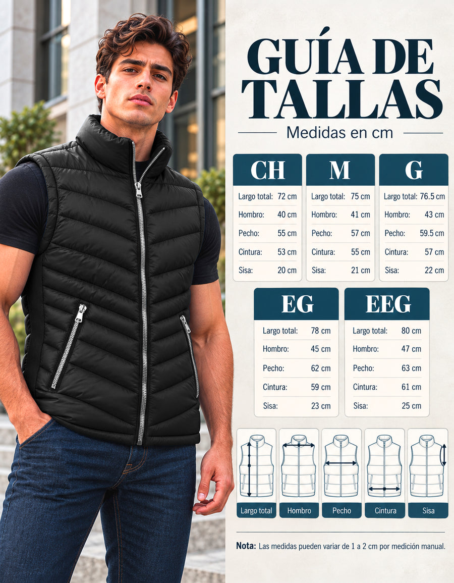 Chaleco Acolchado Hombre Ligero e Impermeable color Negro