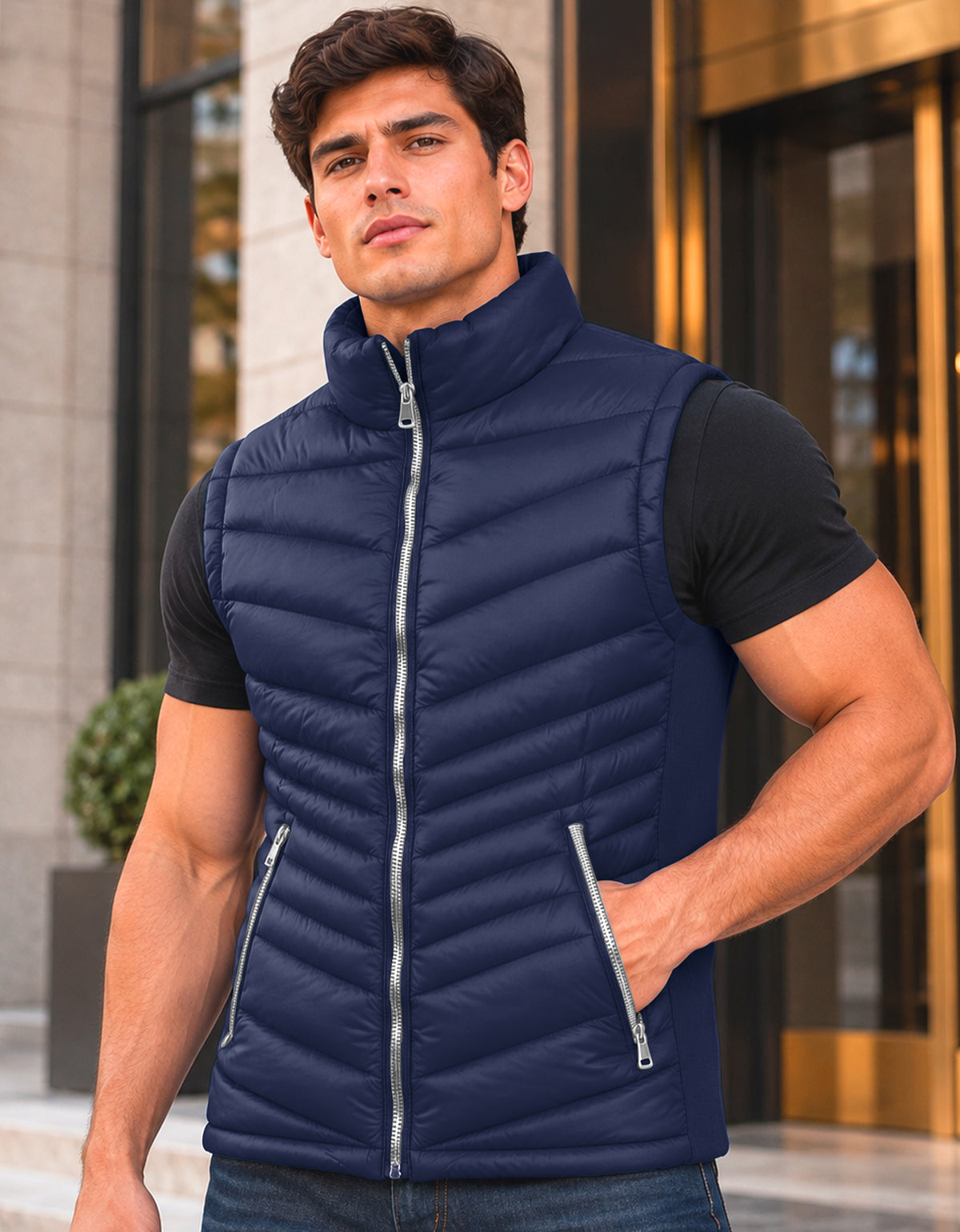 Chaleco Acolchado Hombre Ligero e Impermeable color Azul Marino