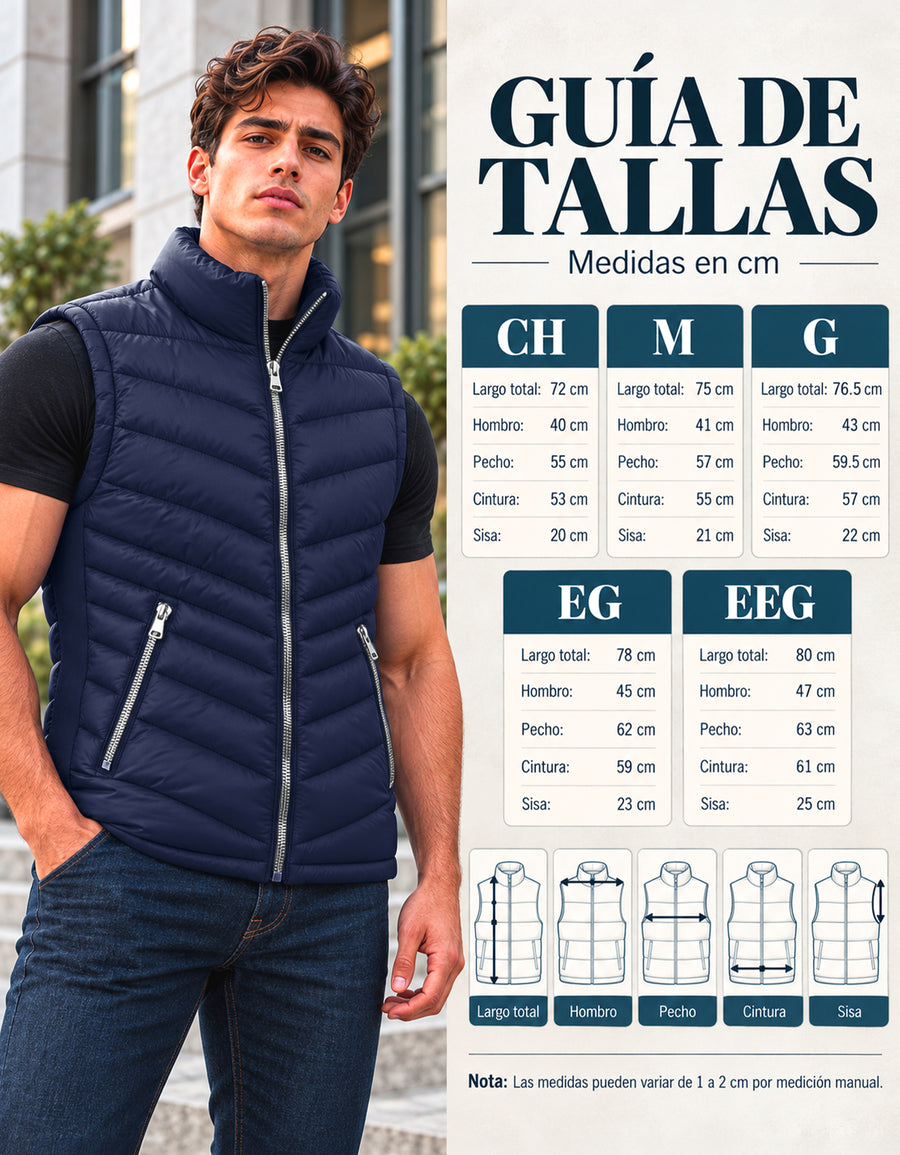 Chaleco Acolchado Hombre Ligero e Impermeable color Azul Marino