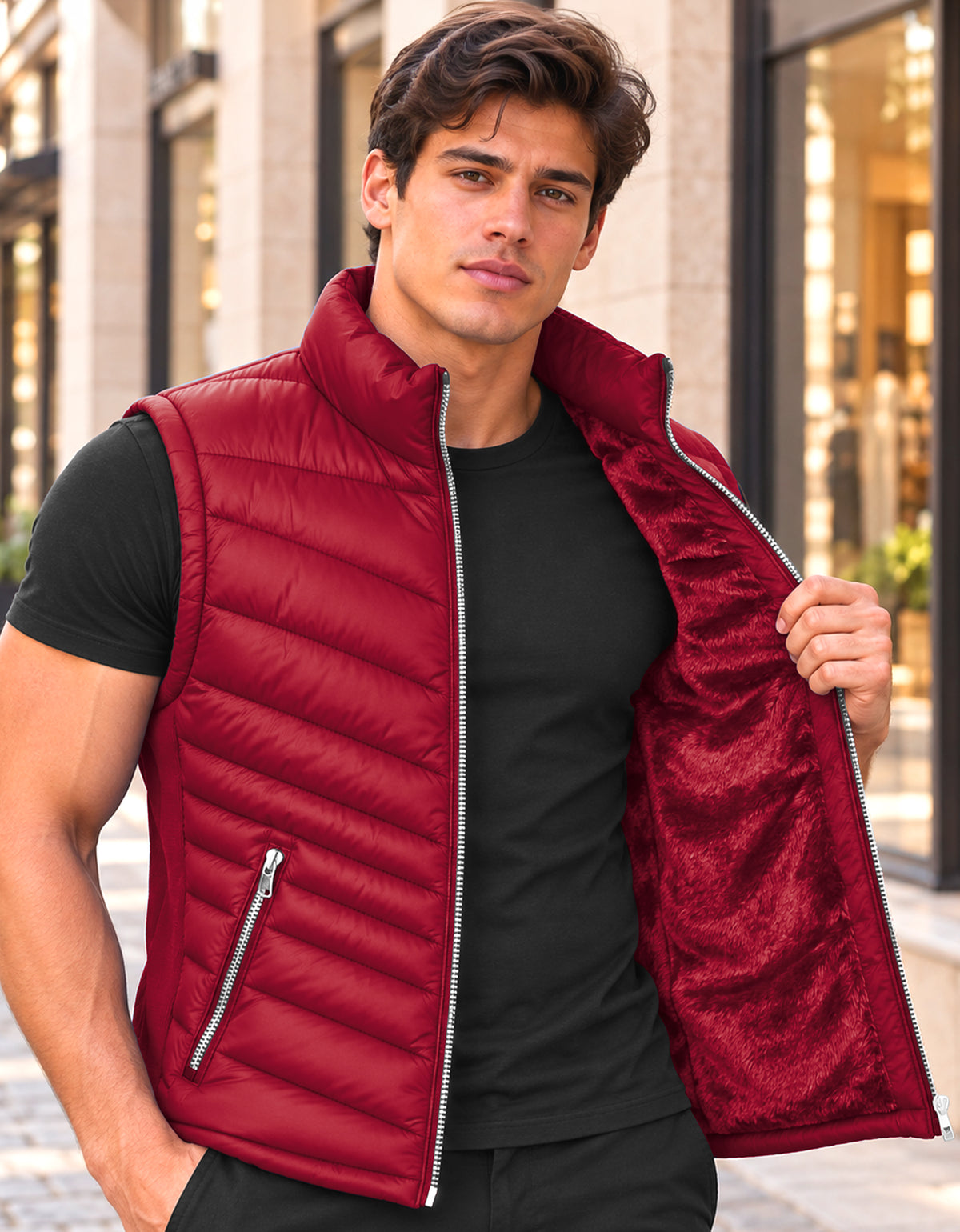 Chaleco Acolchado Hombre Ligero e Impermeable color Vino