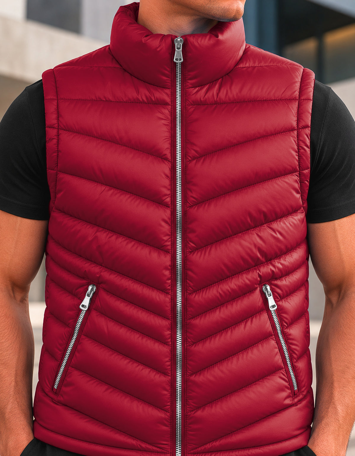 Chaleco Acolchado Hombre Ligero e Impermeable color Vino