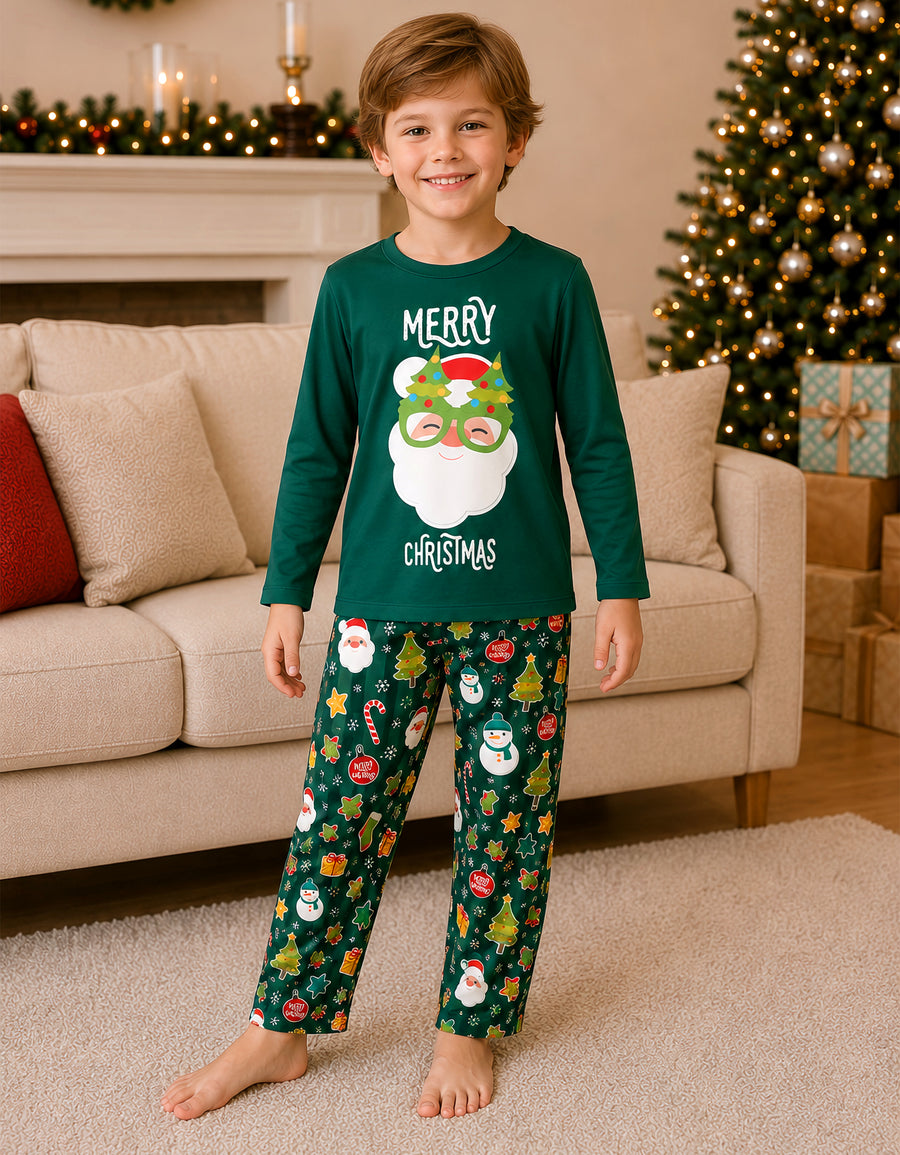 Pijama Navideña Familiar diseño Santa Claus verde
