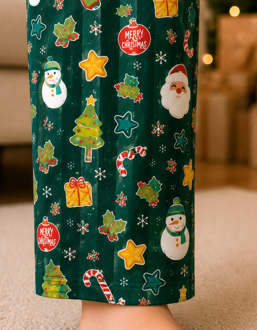 Pijama Navideña Familiar diseño Santa Claus verde
