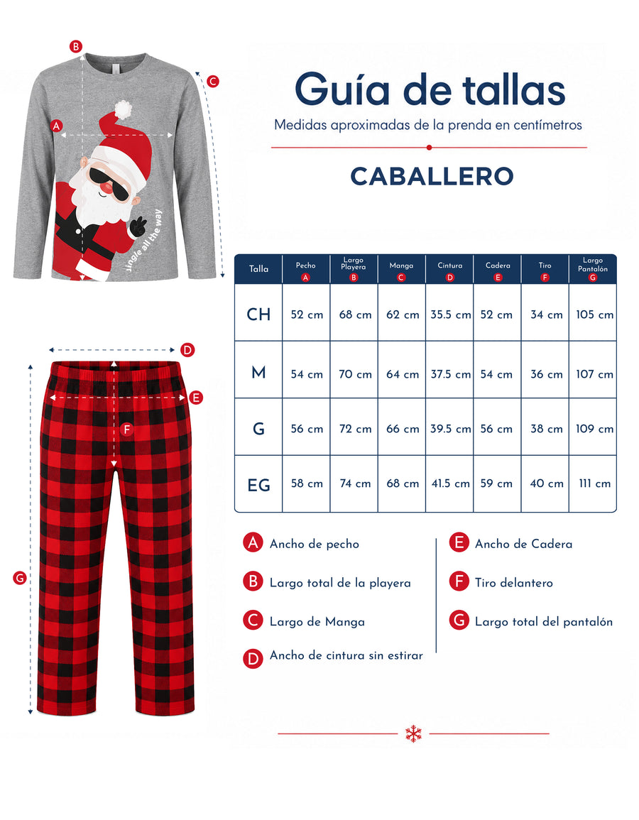 Pijama Navideña Familiar diseño Santa Claus cuadros rojos