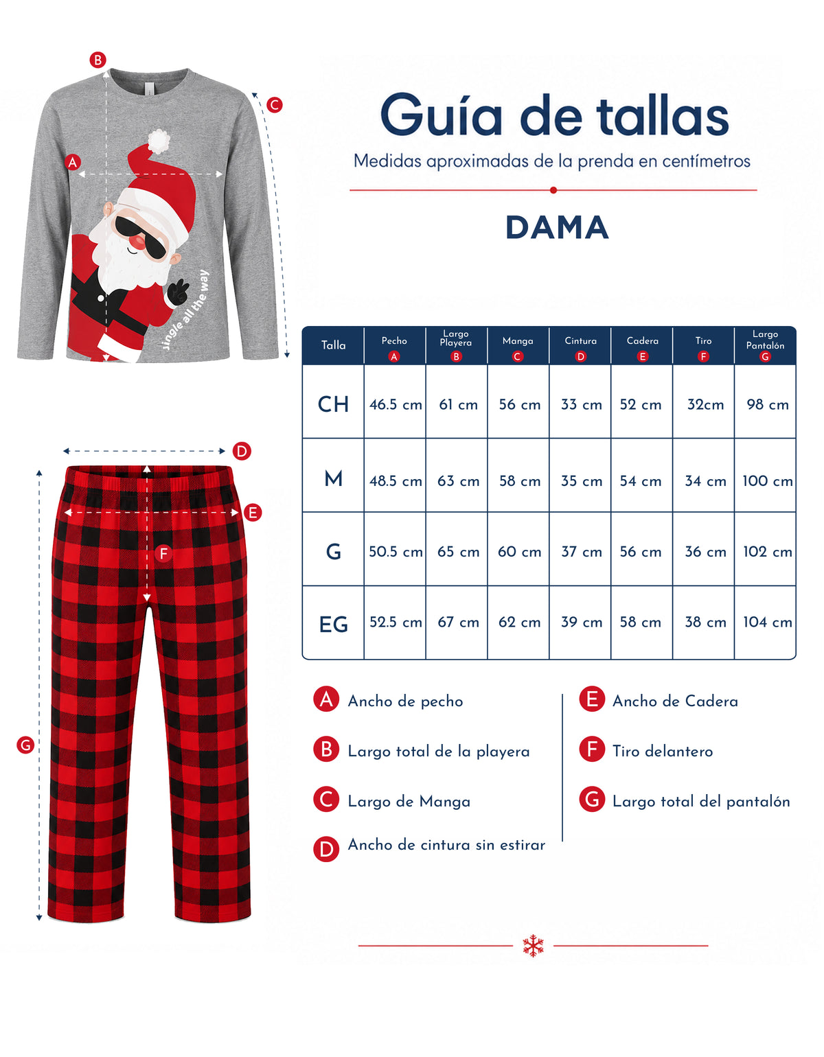 Pijama Navideña Familiar diseño Santa Claus cuadros rojos