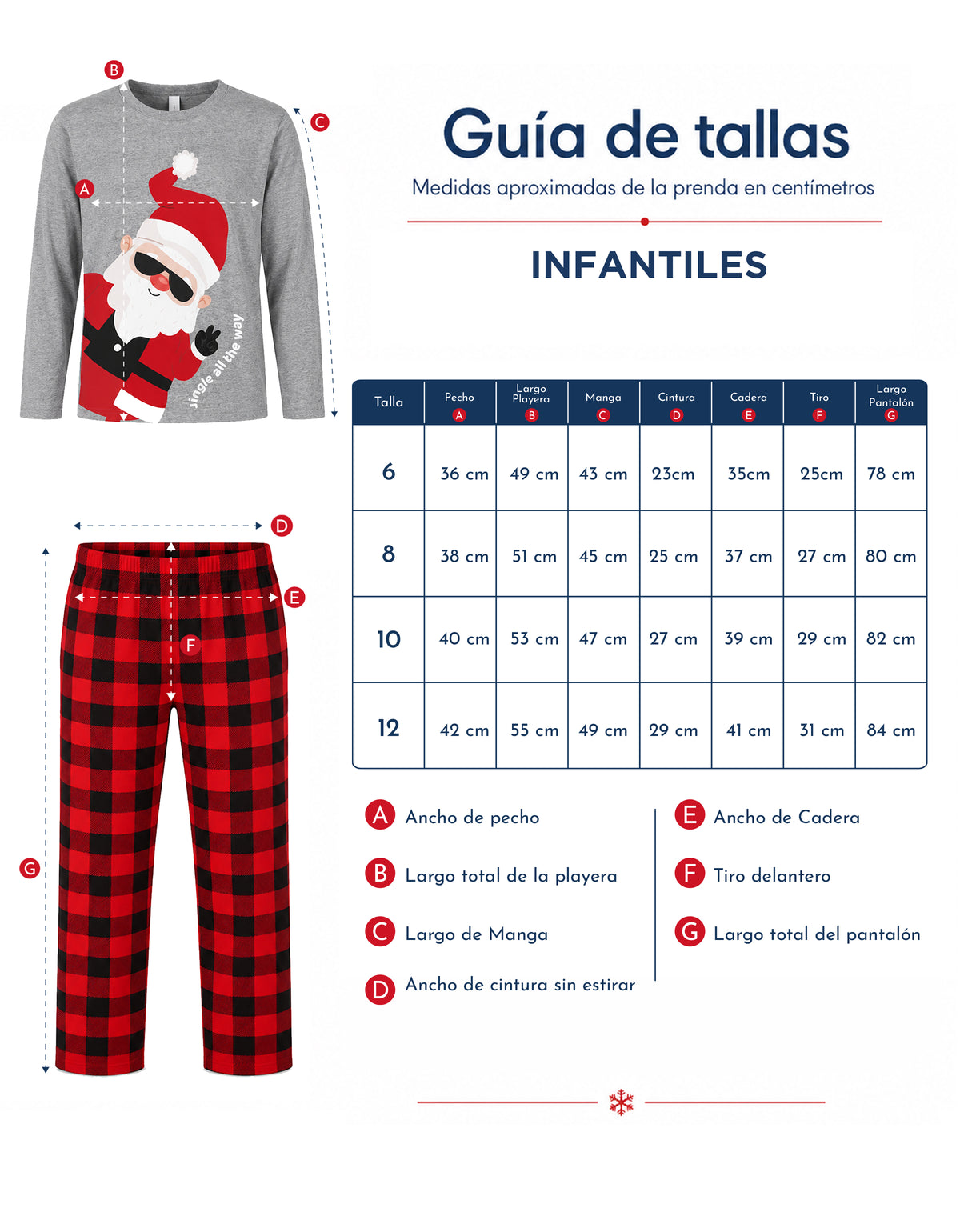 Pijama Navideña Familiar diseño Santa Claus cuadros rojos