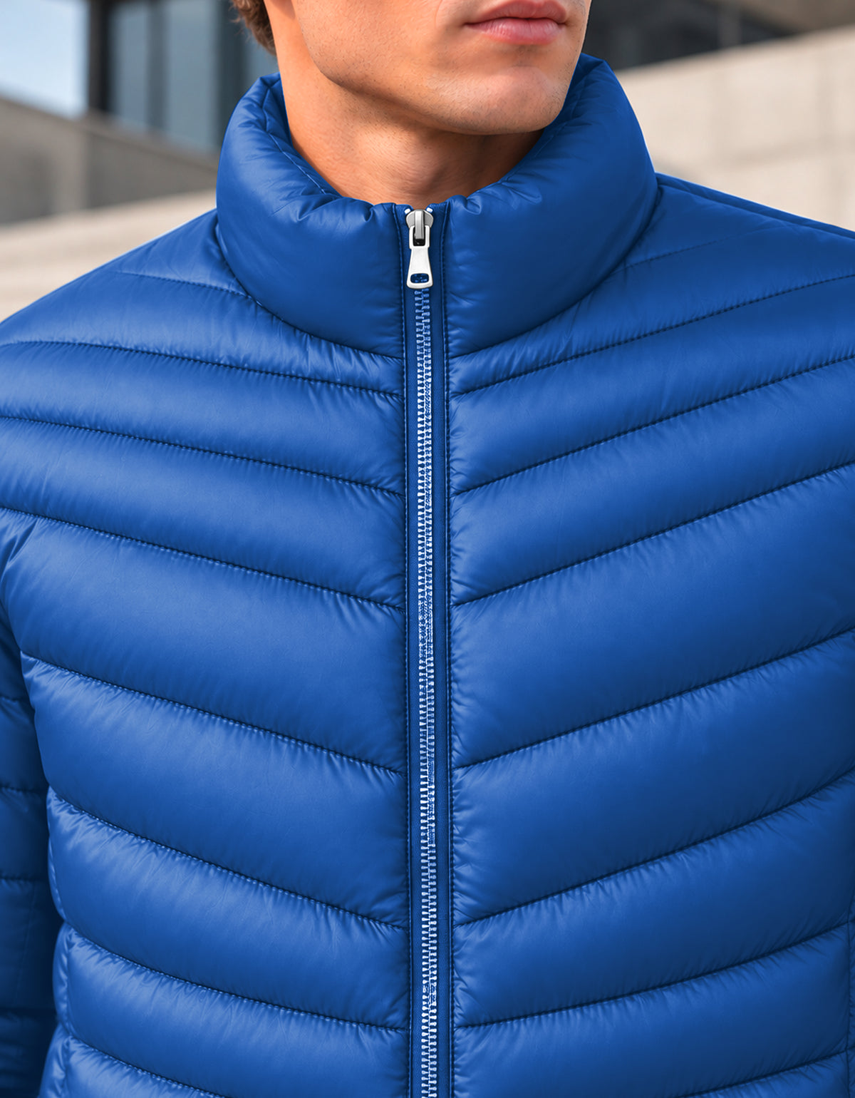 Chamarra Acolchada Hombre Ligera e Impermeable · Cuello Alto color Azul