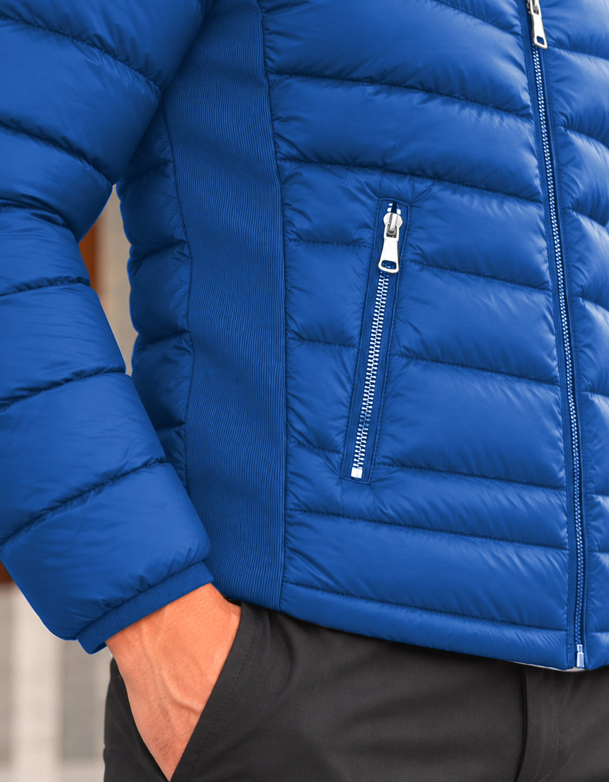 Chamarra Acolchada Hombre Ligera e Impermeable · Cuello Alto color Azul