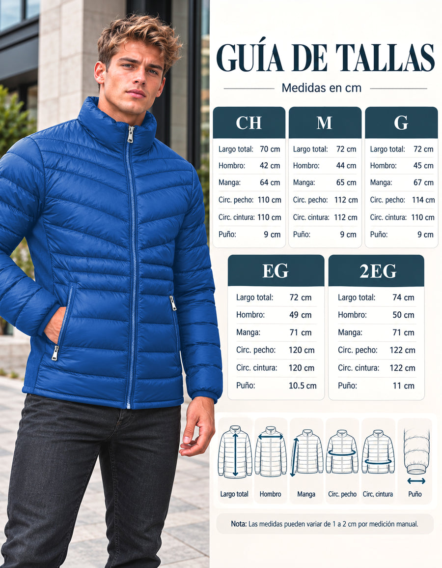 Chamarra Acolchada Hombre Ligera e Impermeable · Cuello Alto color Azul
