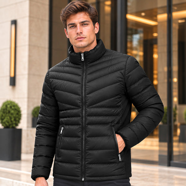 Chamarra Acolchada Hombre Ligera e Impermeable · Cuello Alto color Negro