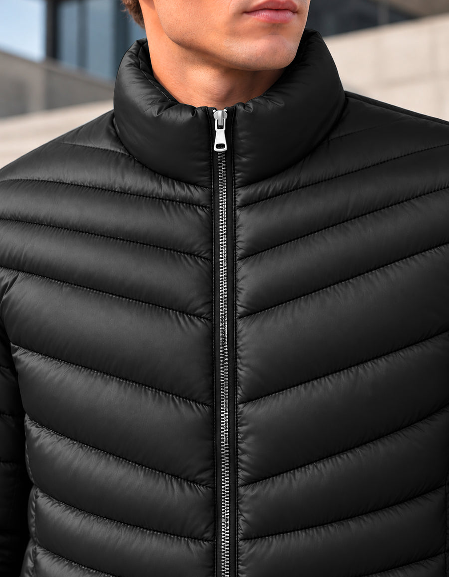 Chamarra Acolchada Hombre Ligera e Impermeable · Cuello Alto color Negro