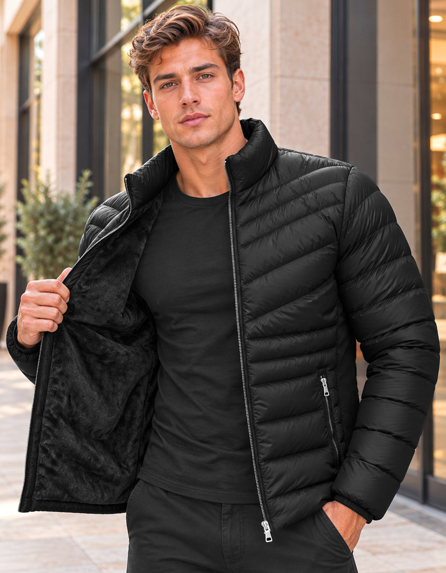 Chamarra Acolchada Hombre Ligera e Impermeable · Cuello Alto color Negro