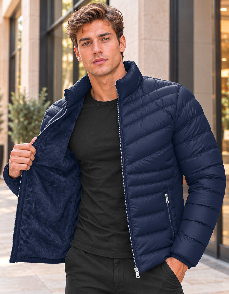 Chamarra Acolchada Hombre Ligera e Impermeable · Cuello Alto color Azul Marino