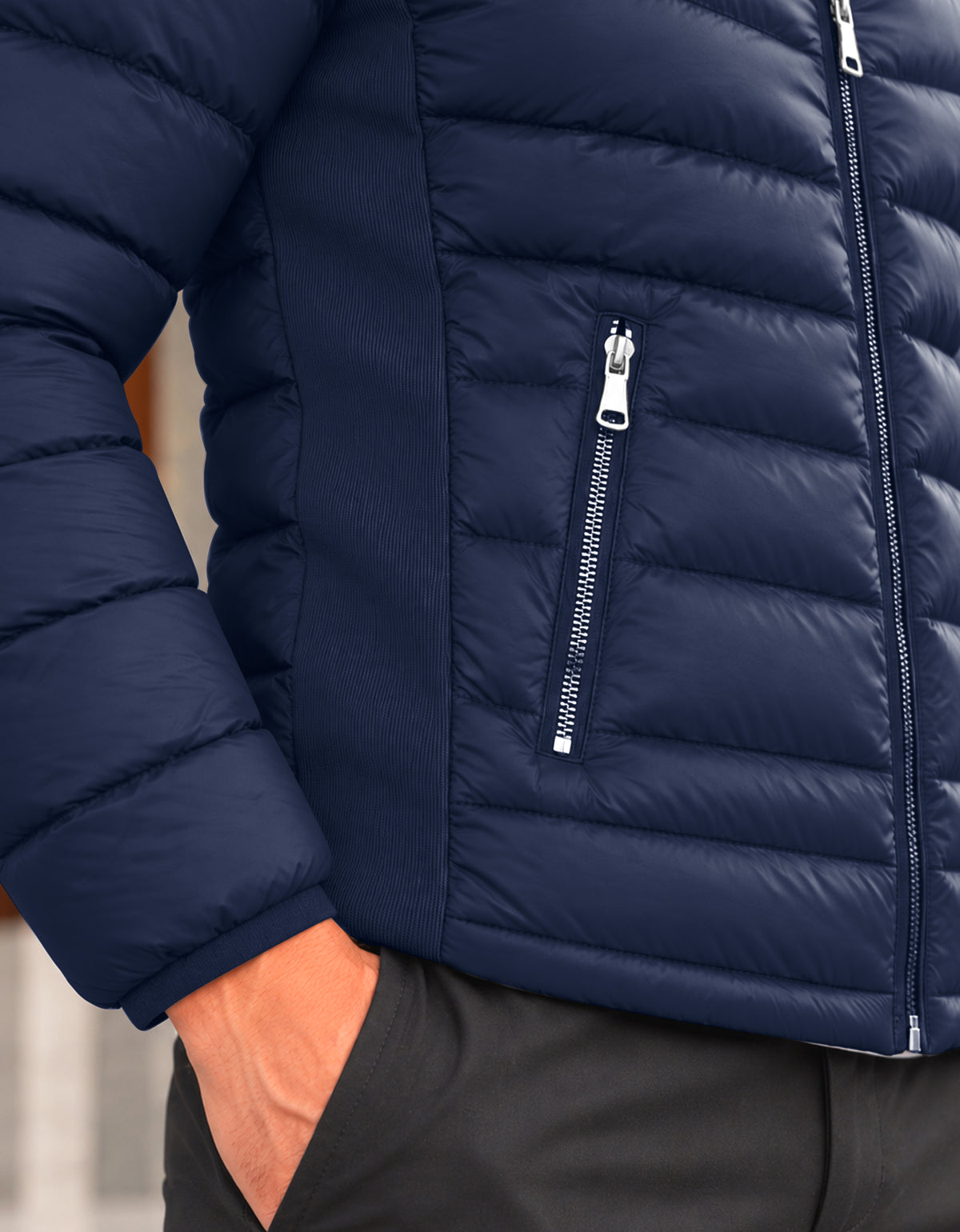 Chamarra Acolchada Hombre Ligera e Impermeable · Cuello Alto color Azul Marino