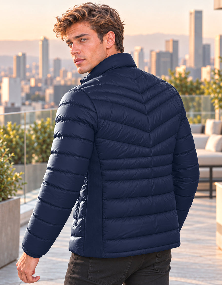 Chamarra Acolchada Hombre Ligera e Impermeable · Cuello Alto color Azul Marino