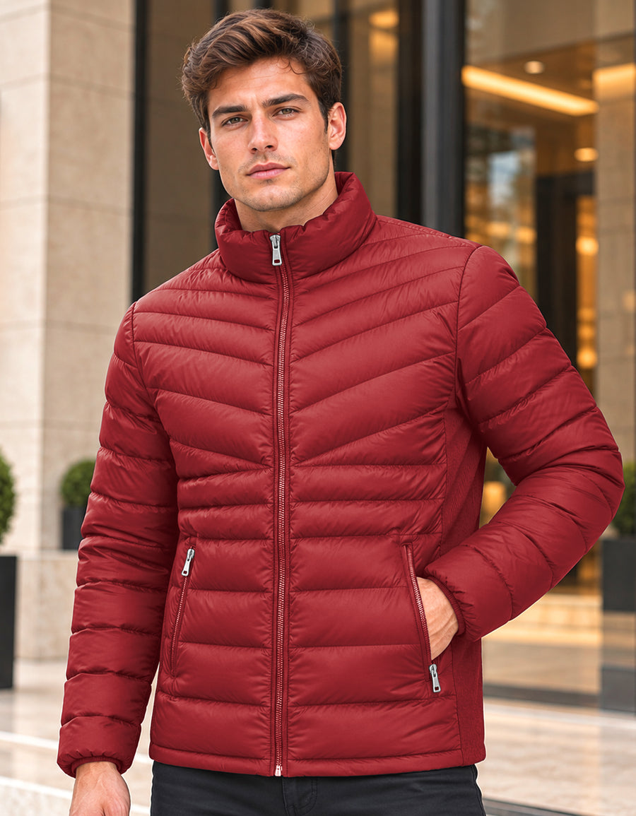 Chamarra Acolchada Hombre Ligera e Impermeable · Cuello Alto color Rojo