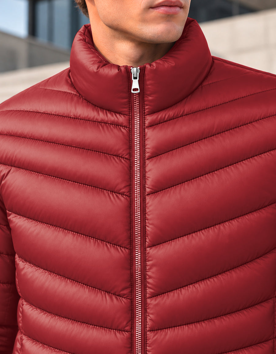 Chamarra Acolchada Hombre Ligera e Impermeable · Cuello Alto color Rojo