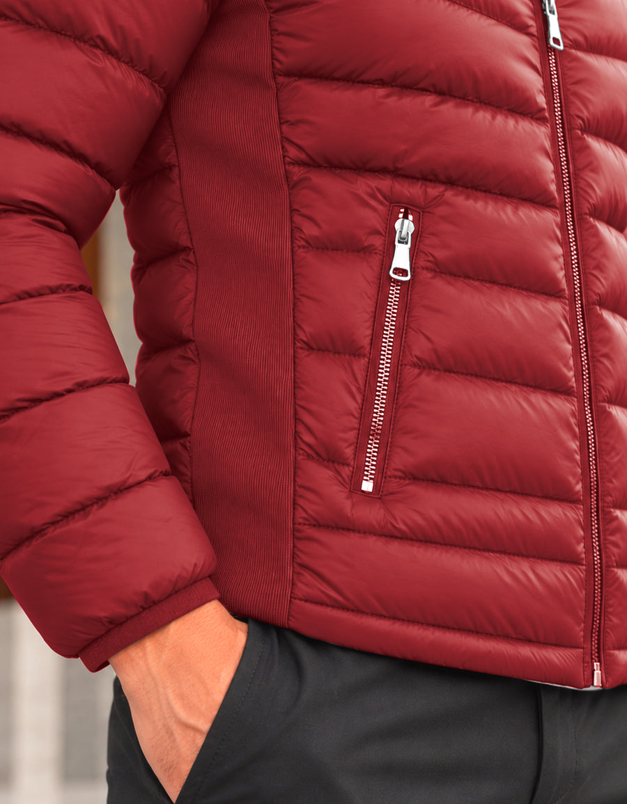 Chamarra Acolchada Hombre Ligera e Impermeable · Cuello Alto color Rojo