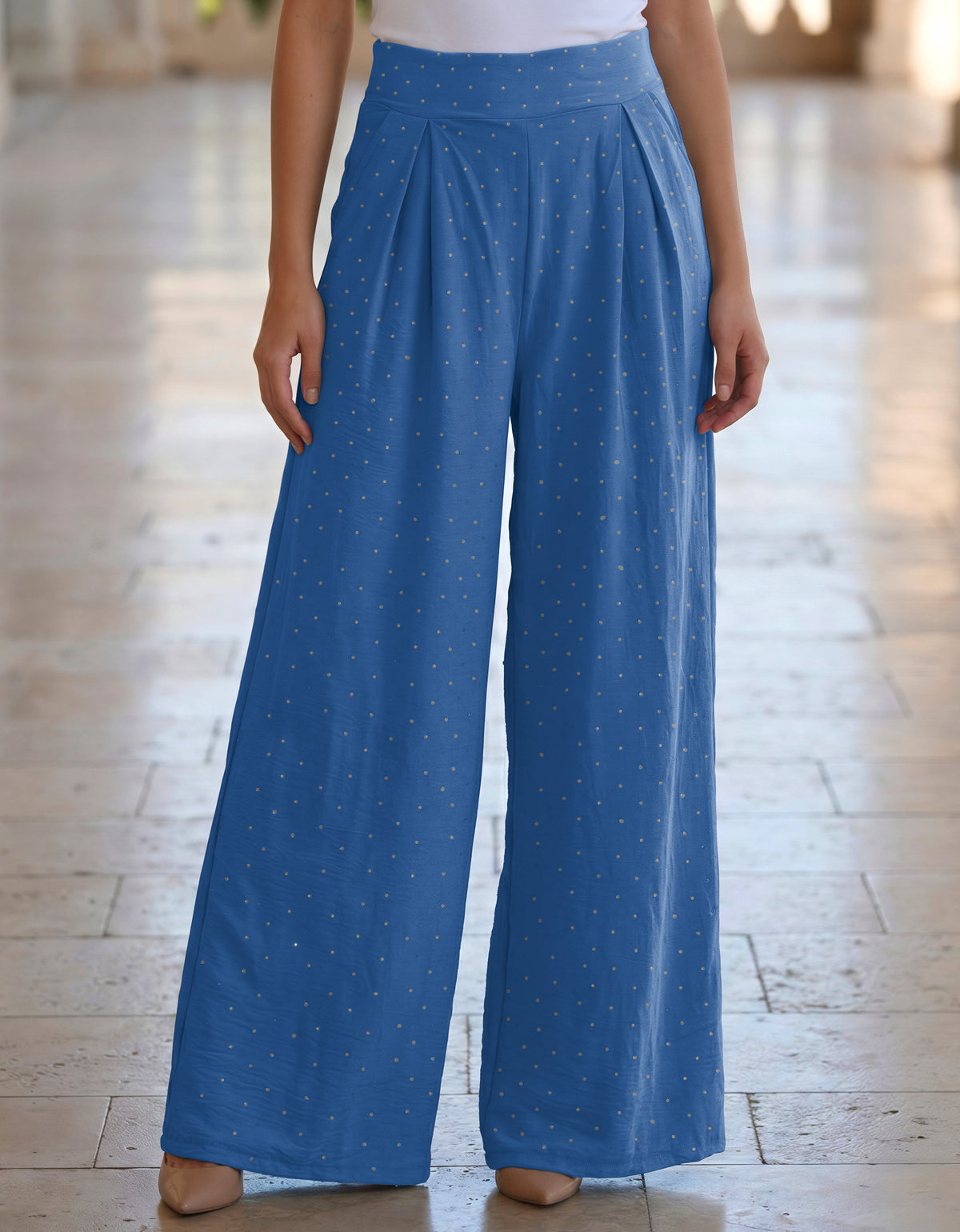 Pantalón Palazzo Mujer Pierna Ancha · Cintura Alta Casual · Unitalla color Azul