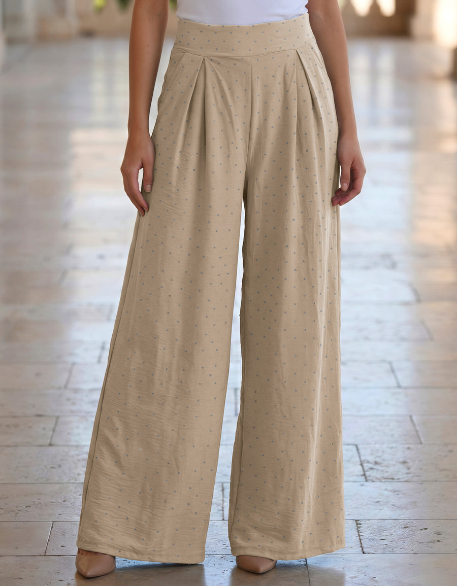 Pantalón Palazzo Mujer Pierna Ancha · Cintura Alta Casual · Unitalla color Beige