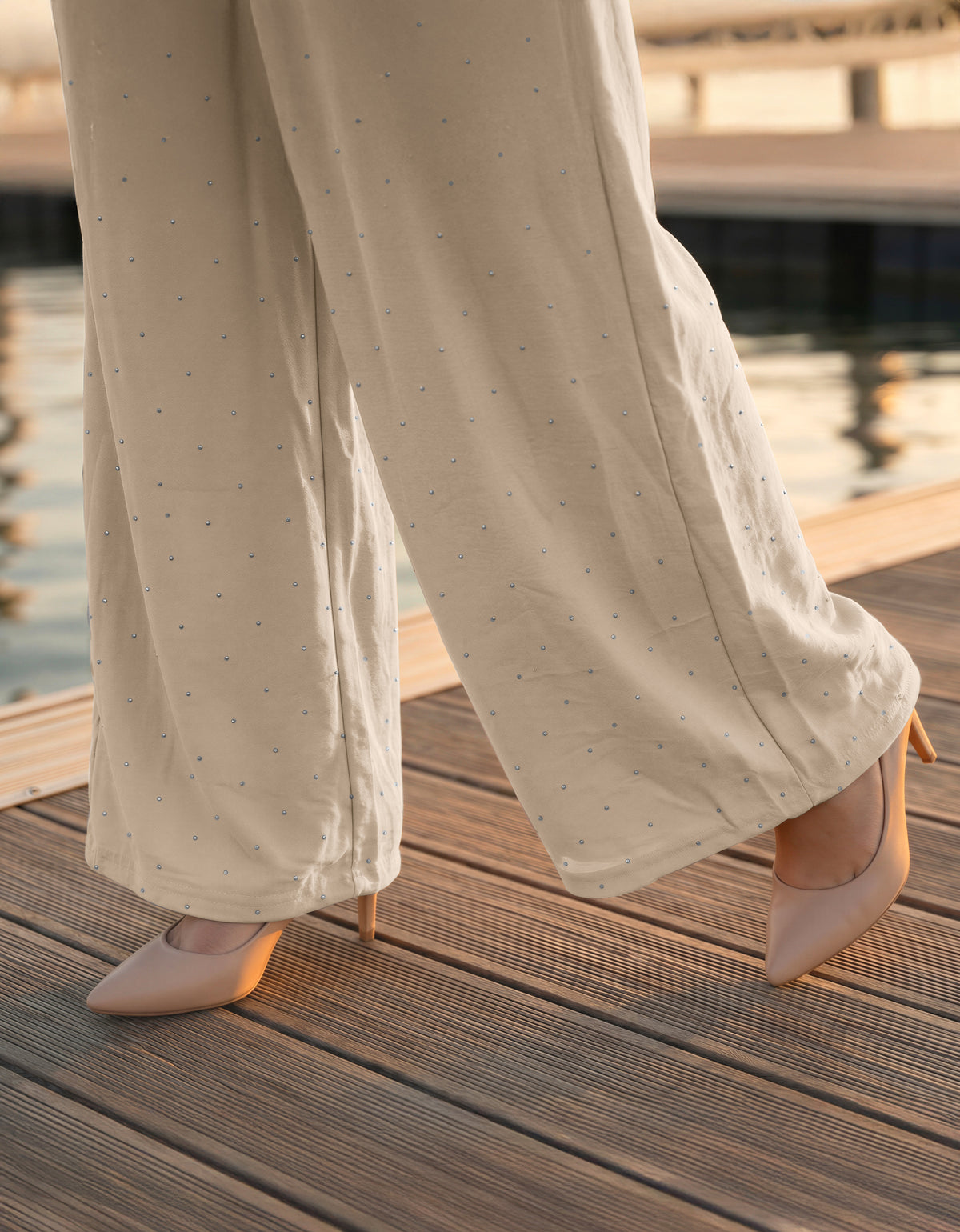 Pantalón Palazzo Mujer Pierna Ancha · Cintura Alta Casual · Unitalla color Beige