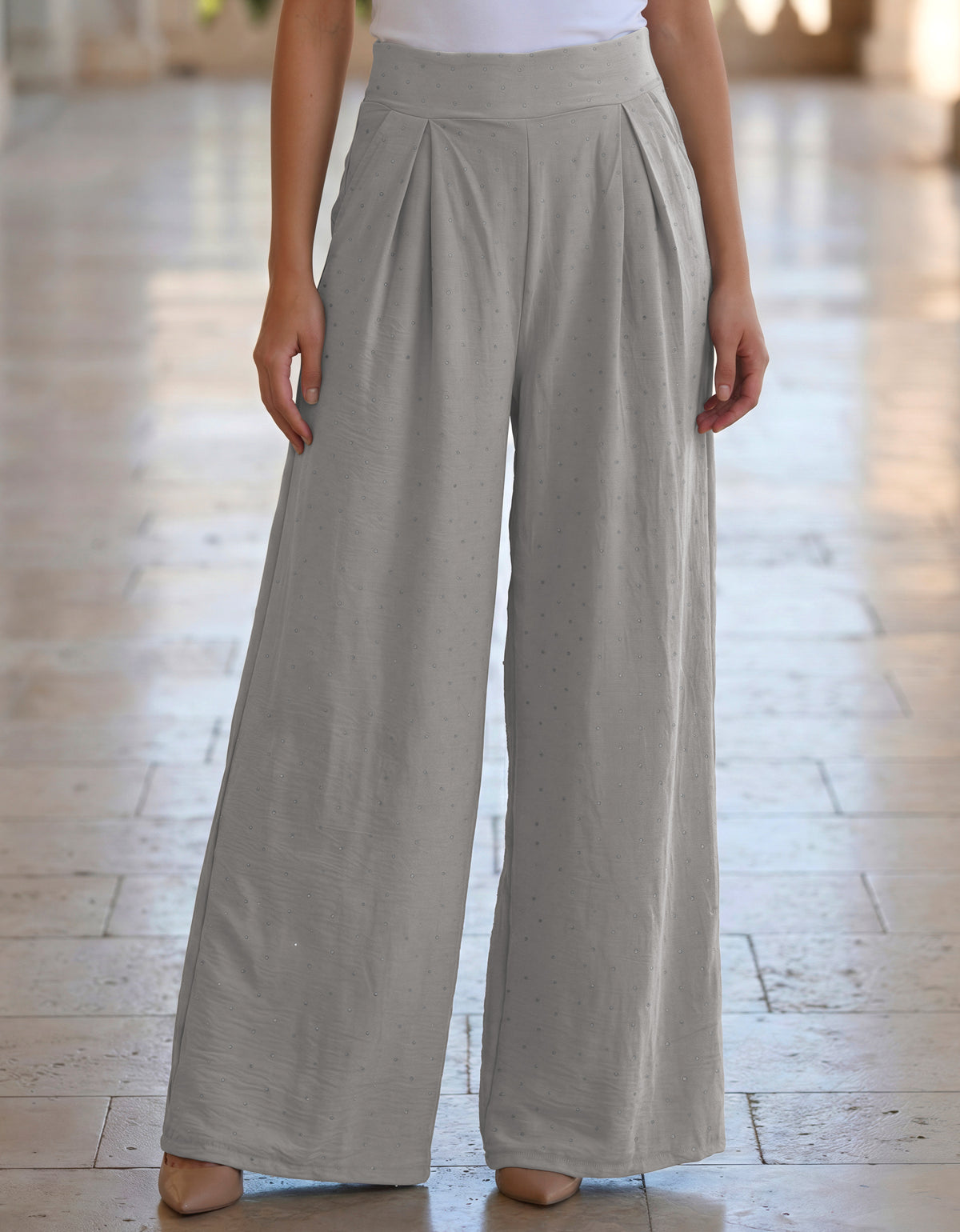 Pantalón Palazzo Mujer Pierna Ancha · Cintura Alta Casual · Unitalla color Gris