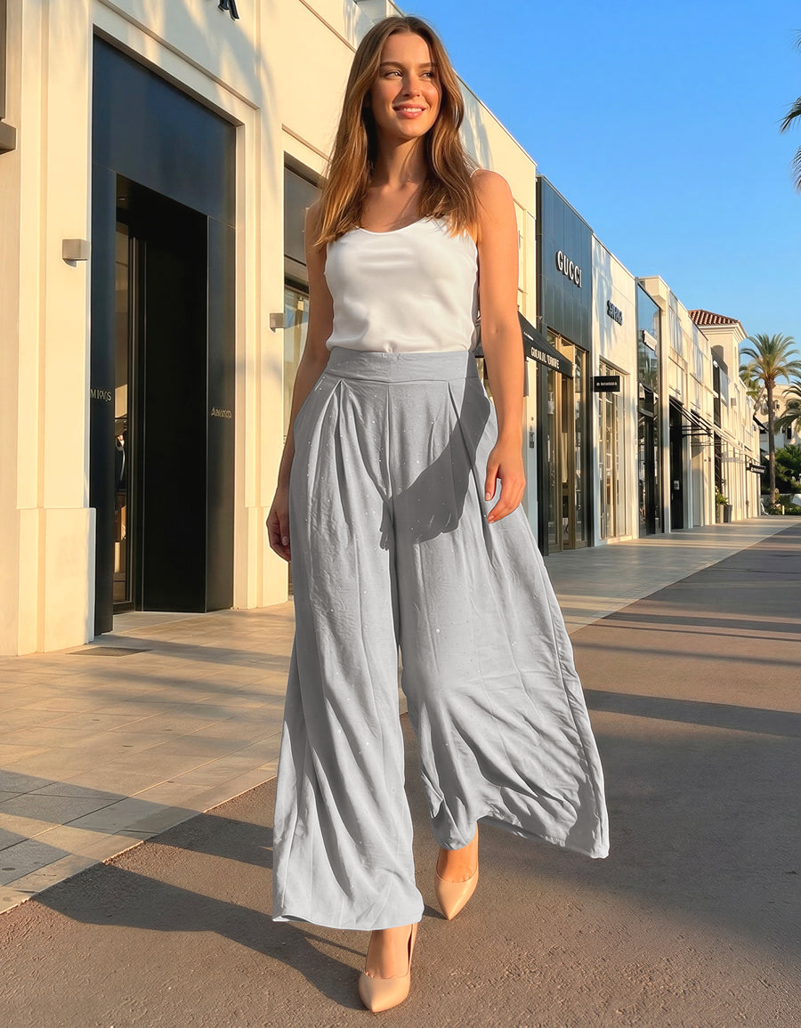 Pantalón Palazzo Mujer Pierna Ancha · Cintura Alta Casual · Unitalla color Gris