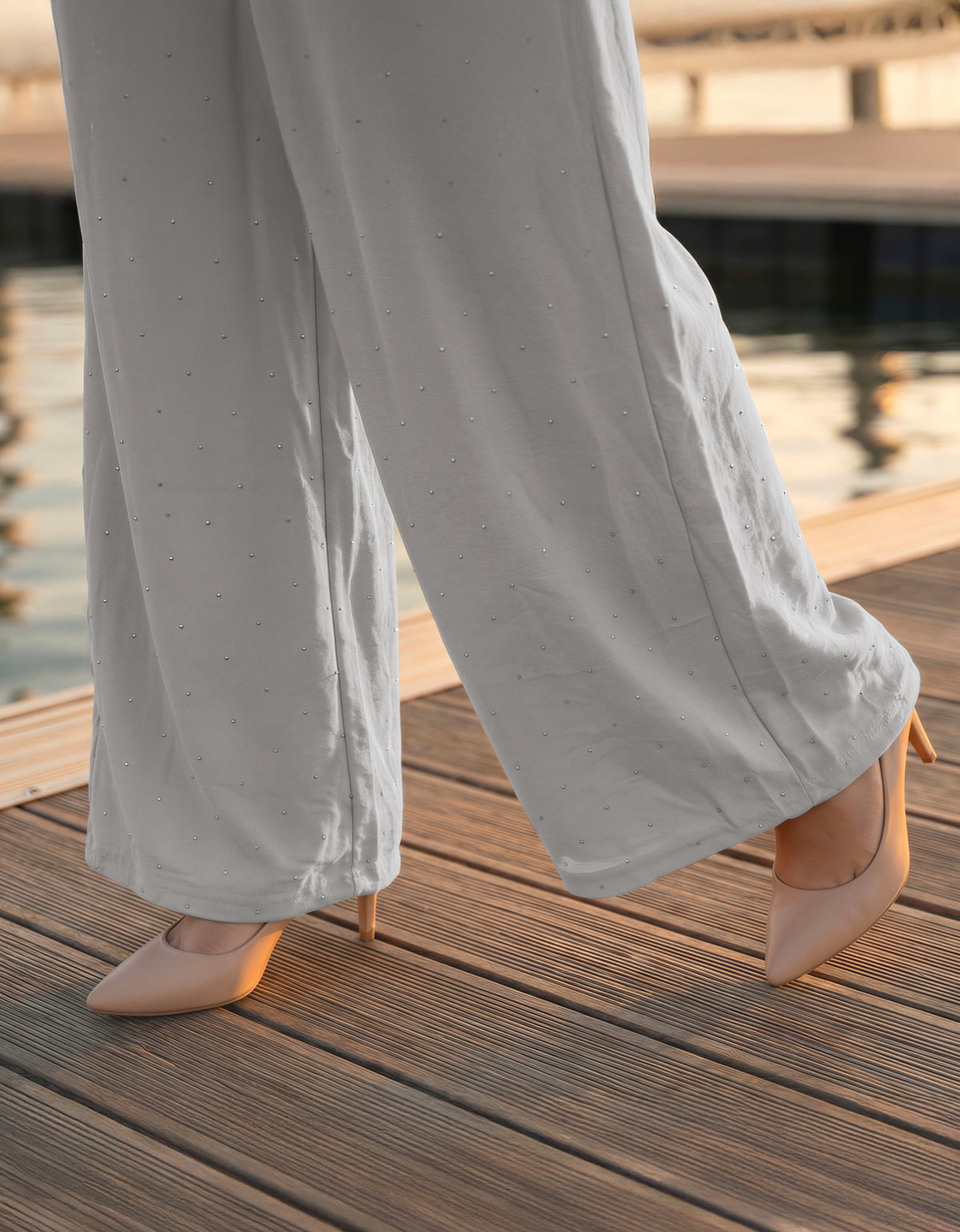 Pantalón Palazzo Mujer Pierna Ancha · Cintura Alta Casual · Unitalla color Gris
