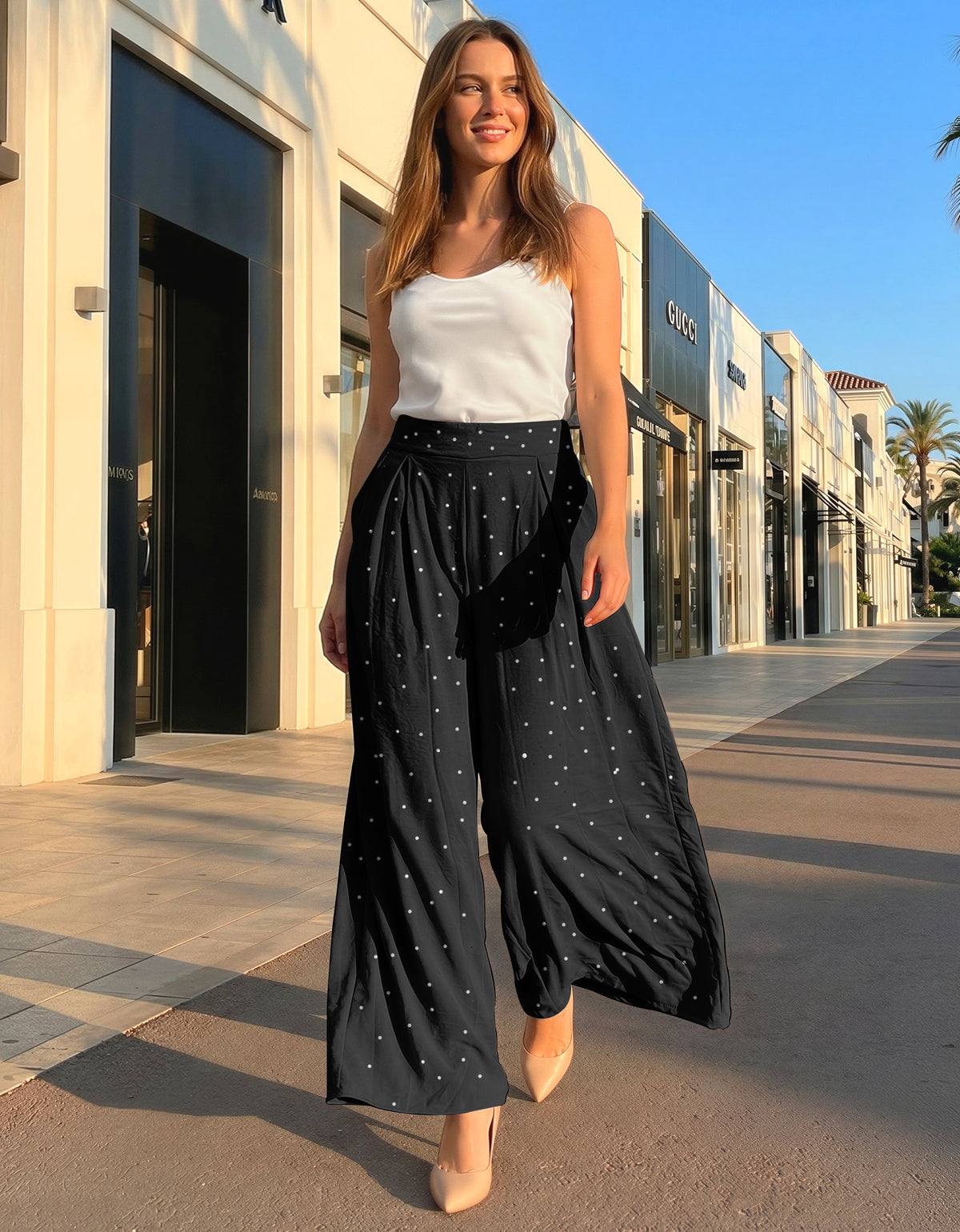 Pantalón Palazzo Mujer Pierna Ancha · Cintura Alta Casual · Unitalla color Negro