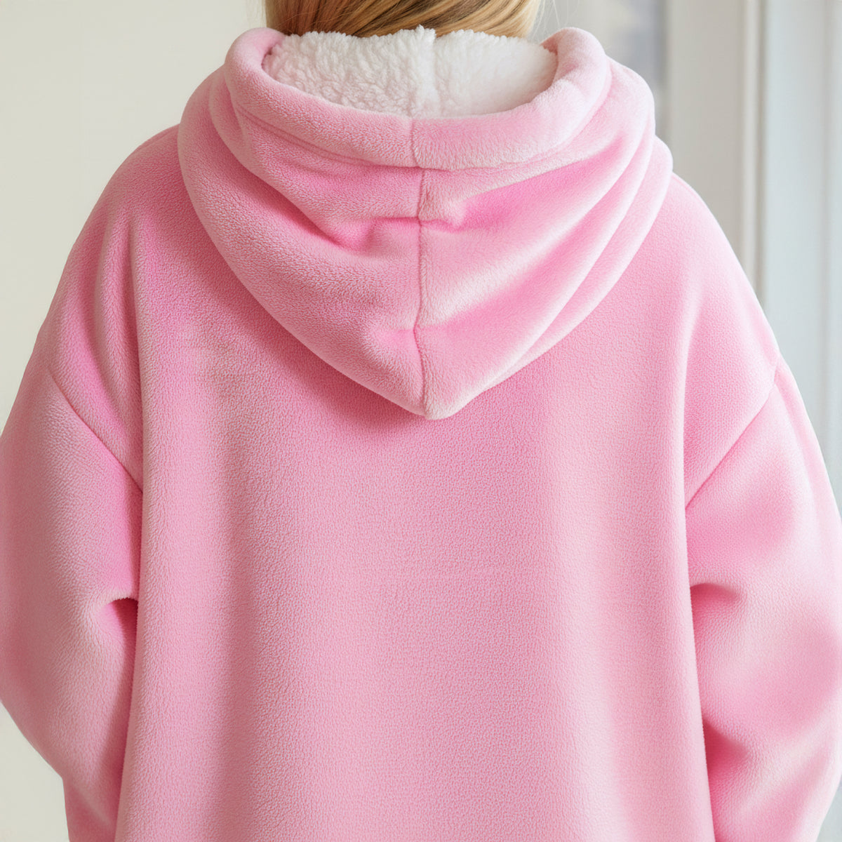 Sudadera Cobija con Capucha Unisex · Oversize Afelpada con Sherpa · Rosa color Rosa