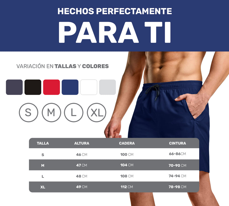 Short Deportivo Hombre para Gym Slim Fit · Elástico y Transpirable con Bolsillos · CH a XG color Azul Marino