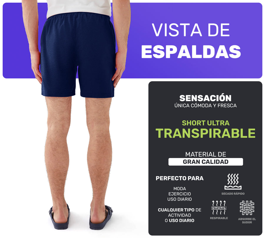 Short Deportivo Hombre para Gym Slim Fit · Elástico y Transpirable con Bolsillos · CH a XG color Azul Marino