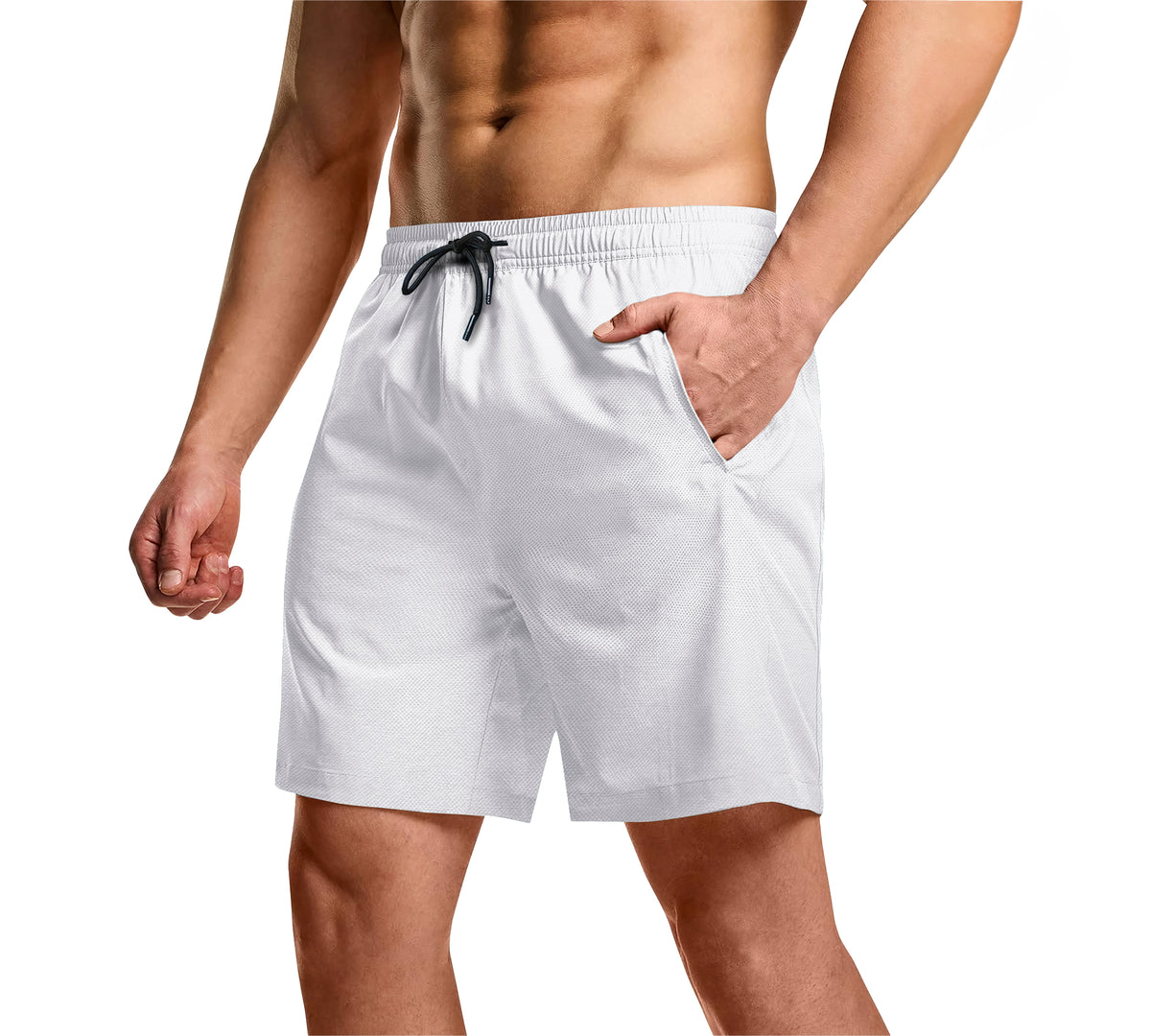 Short Deportivo Hombre para Gym Slim Fit · Elástico y Transpirable con Bolsillos · CH a XG color Blanco