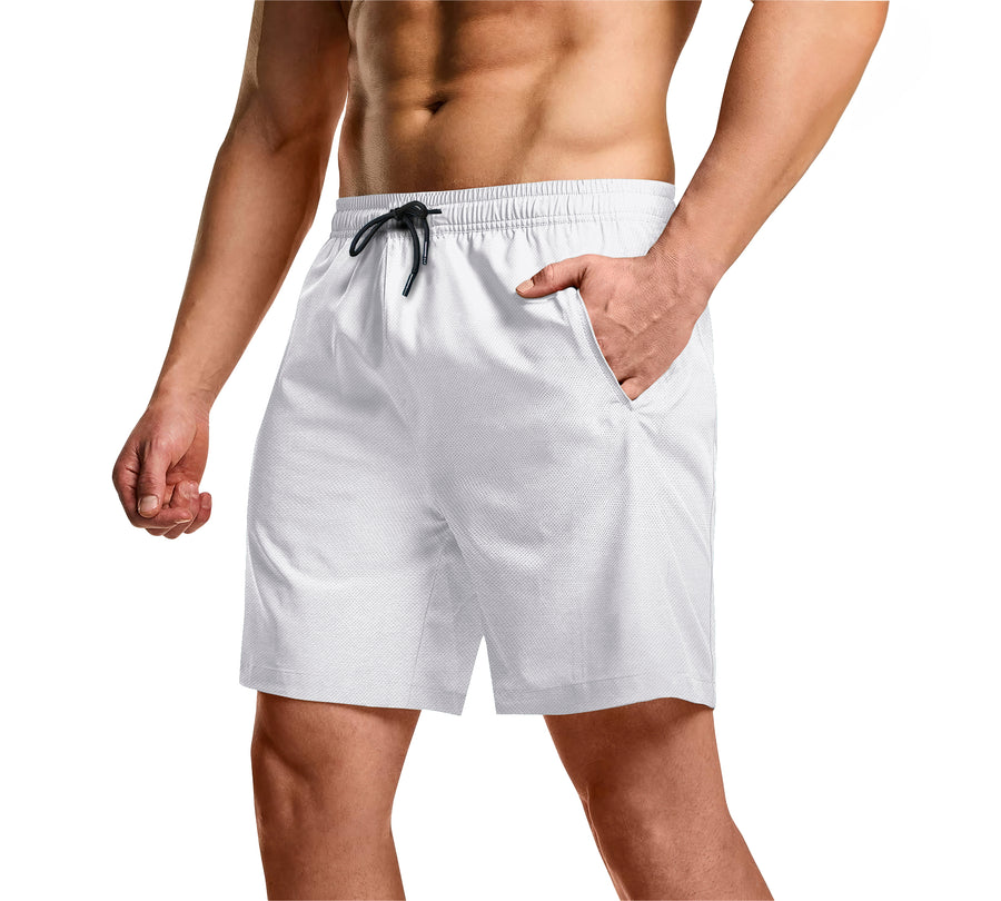 Short Deportivo Hombre para Gym Slim Fit · Elástico y Transpirable con Bolsillos · CH a XG color Blanco