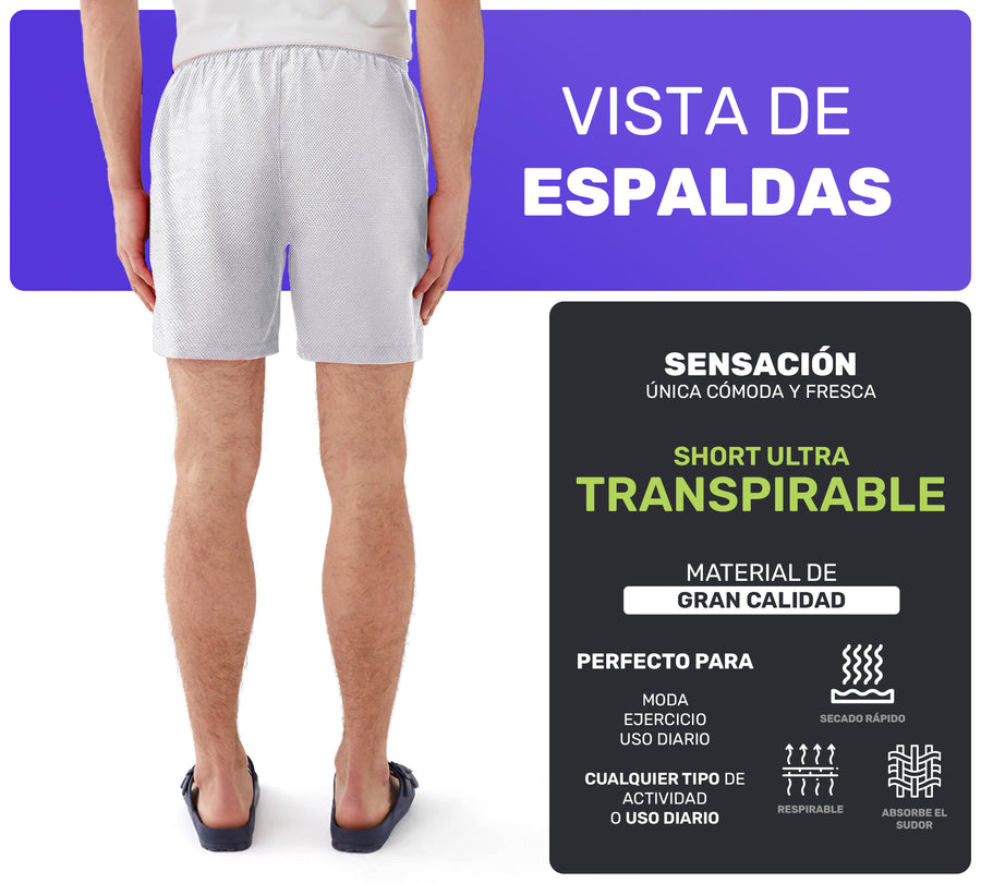Short Deportivo Hombre para Gym Slim Fit · Elástico y Transpirable con Bolsillos · CH a XG color Blanco