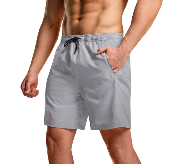Short Deportivo Hombre para Gym Slim Fit · Elástico y Transpirable con Bolsillos · CH a XG color Gris Claro