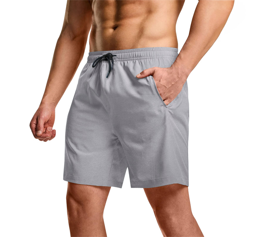 Short Deportivo Hombre para Gym Slim Fit · Elástico y Transpirable con Bolsillos · CH a XG color Gris Claro