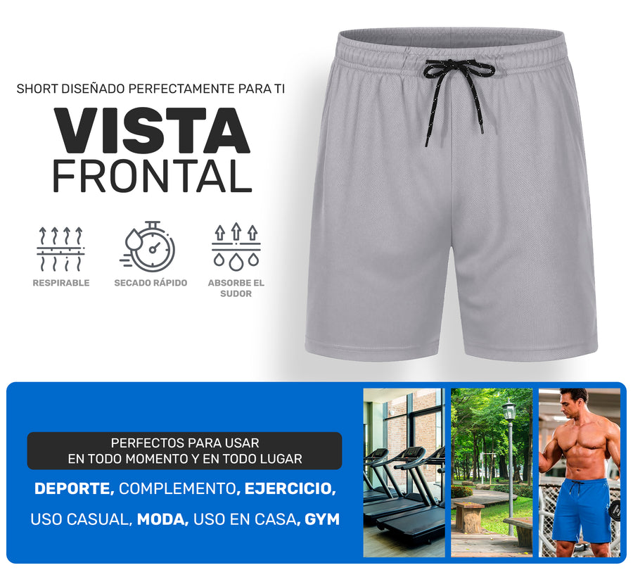 Short Deportivo Hombre para Gym Slim Fit · Elástico y Transpirable con Bolsillos · CH a XG color Gris Claro
