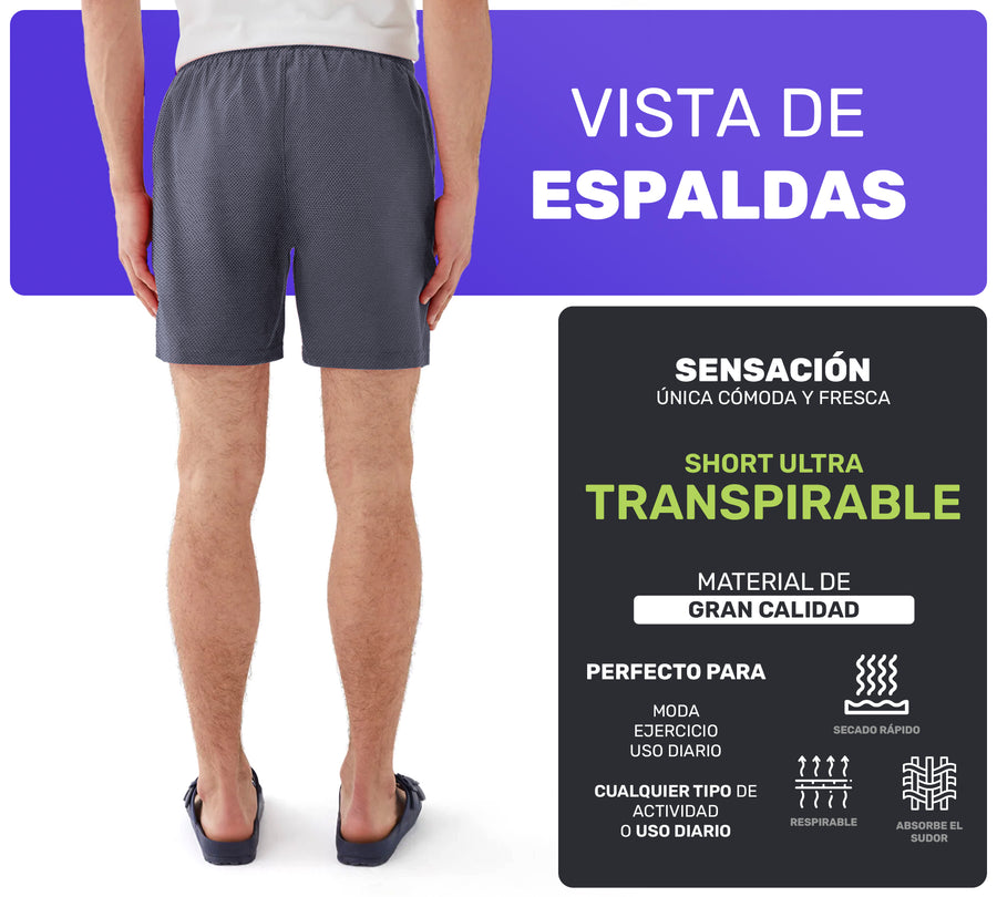 Short Deportivo Hombre para Gym Slim Fit · Elástico y Transpirable con Bolsillos · CH a XG color Gris Oxford