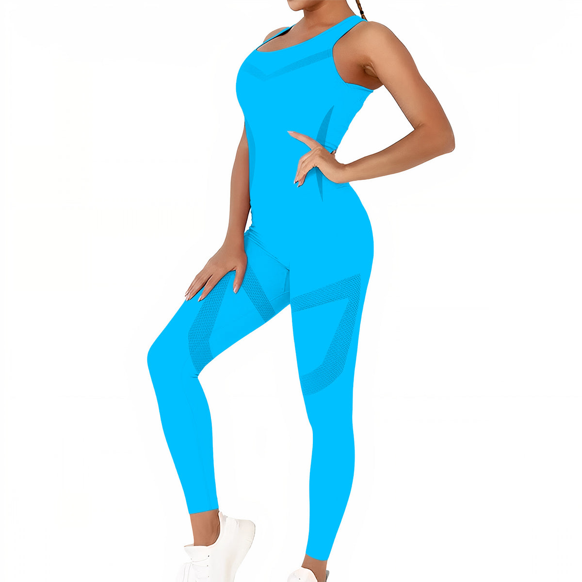 Conjunto Deportivo Mujer 2 Piezas · Top sin Mangas y Leggings sin Costuras color Azul