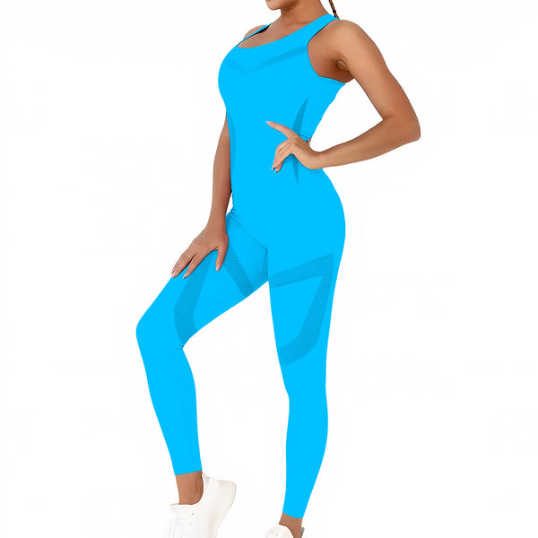 Conjunto Deportivo Mujer 2 Piezas · Top sin Mangas y Leggings sin Costuras color Azul