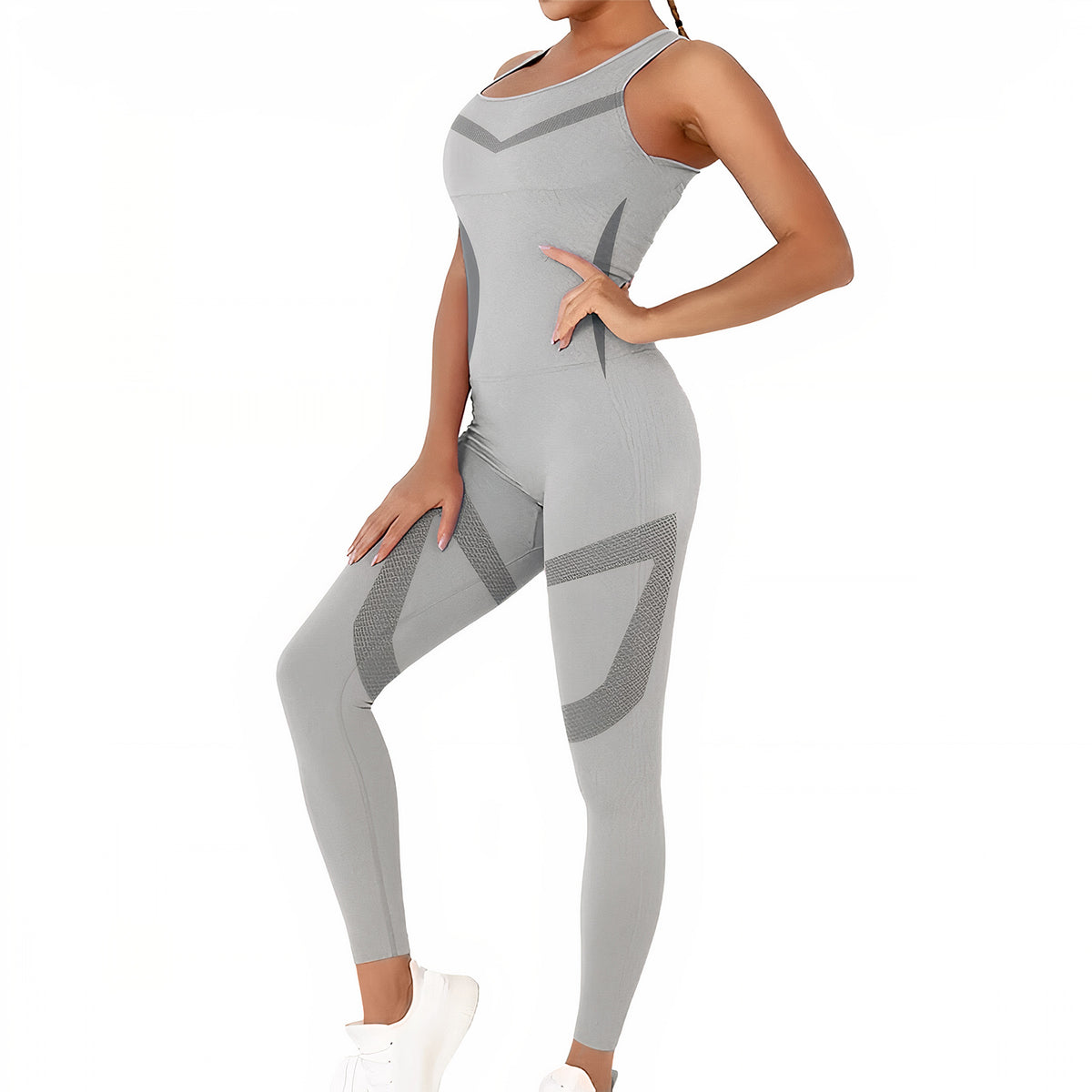 Conjunto Deportivo Mujer 2 Piezas · Top sin Mangas y Leggings sin Costuras color Gris