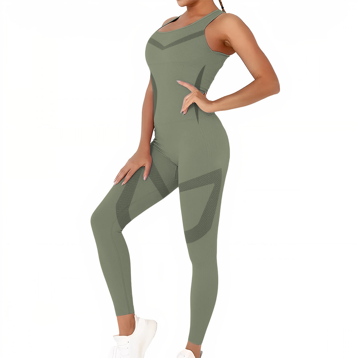Conjunto Deportivo Mujer 2 Piezas · Top sin Mangas y Leggings sin Costuras color Verde