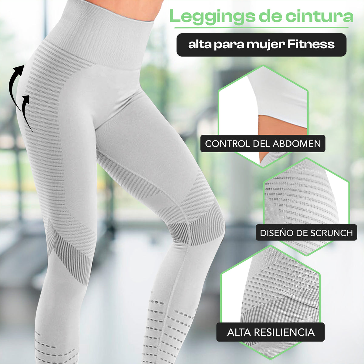 Leggings Deportivos Mujer Levanta Glúteos Sin Costuras · Cintura Alta · CH a XG color Gris