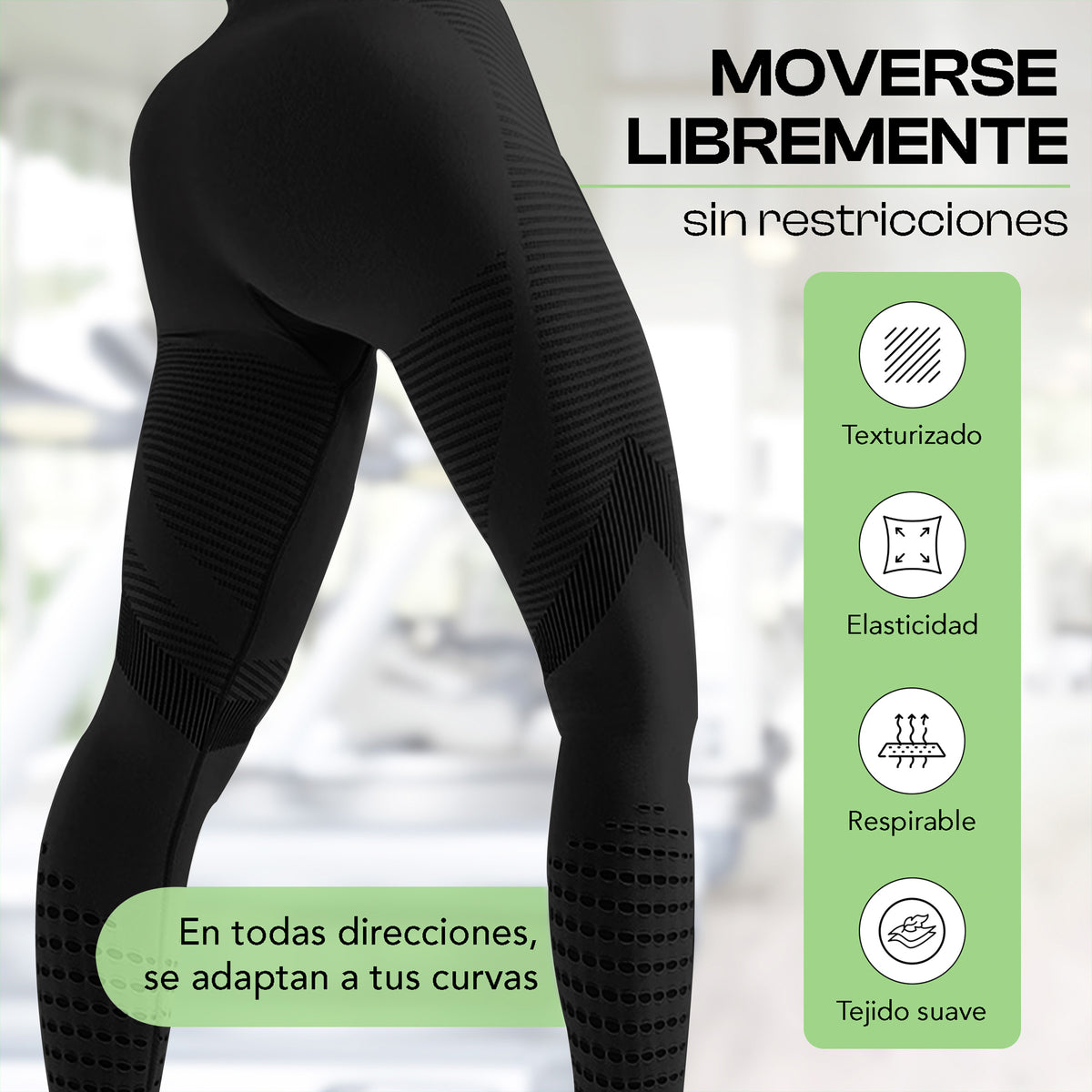Leggings Deportivos Mujer Levanta Glúteos Sin Costuras · Cintura Alta · CH a XG color Negro