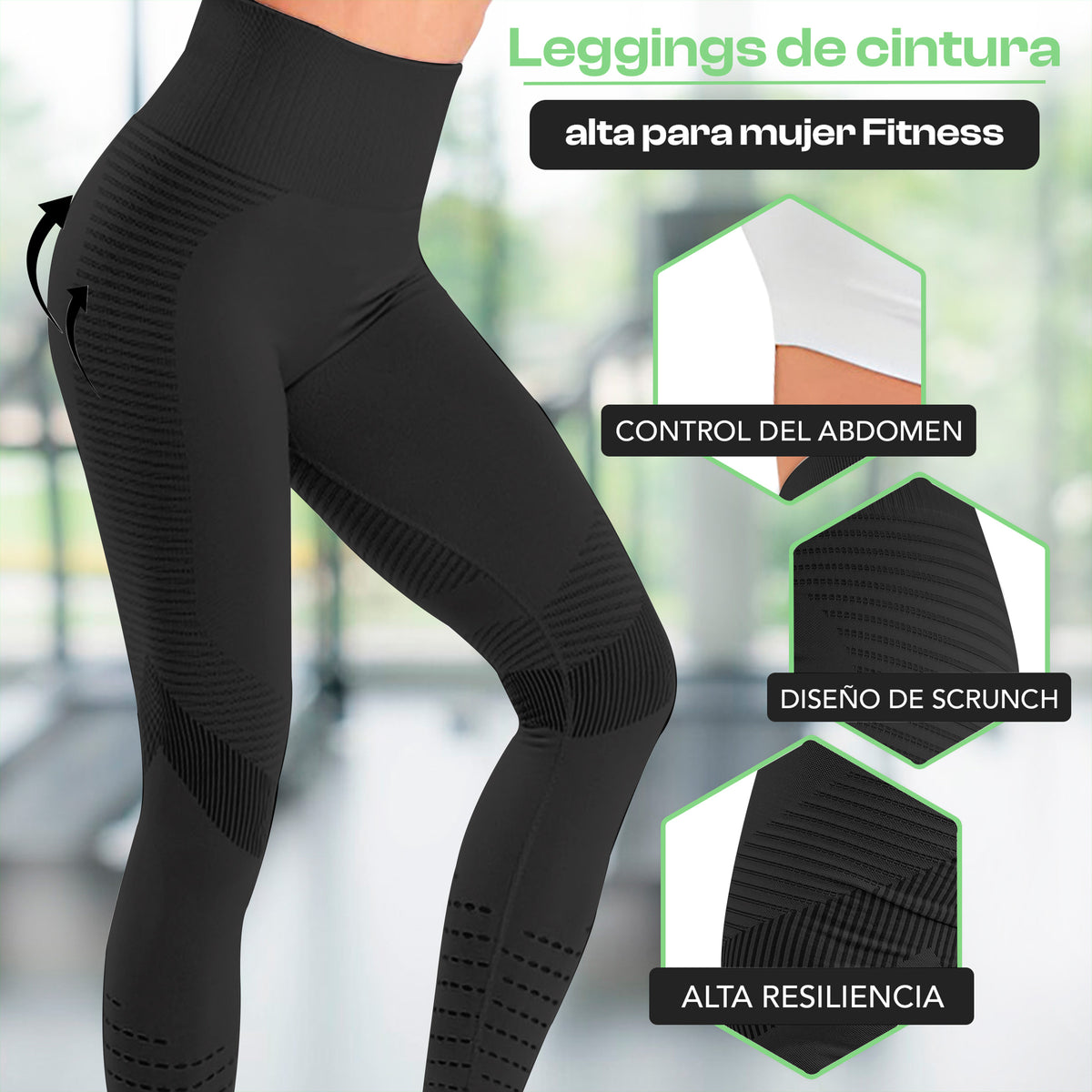 Leggings Deportivos Mujer Levanta Glúteos Sin Costuras · Cintura Alta · CH a XG color Negro